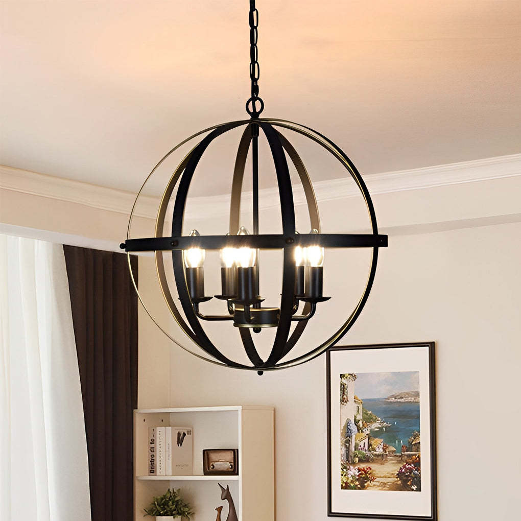 Iron Round Lantern Industrial Pendant Chandelier