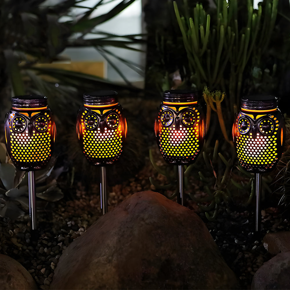 2-Pack Solar Lanterns Flickering Flame Metallic Owl Stake Solar Lights Garden Landscape Lights for Outdoor Decor-Lighom
