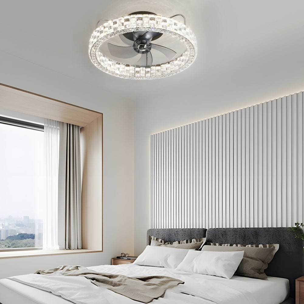 23.6-in Crystal LED Lighting Semi-Enclosed Low Profile Ceiling Fan-Lighom