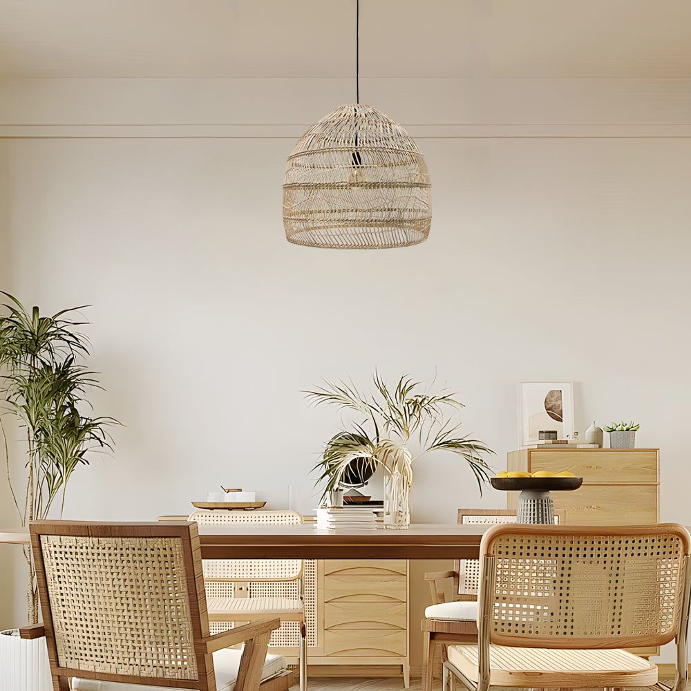 Rattan Woven Dome Pendant Light - Black