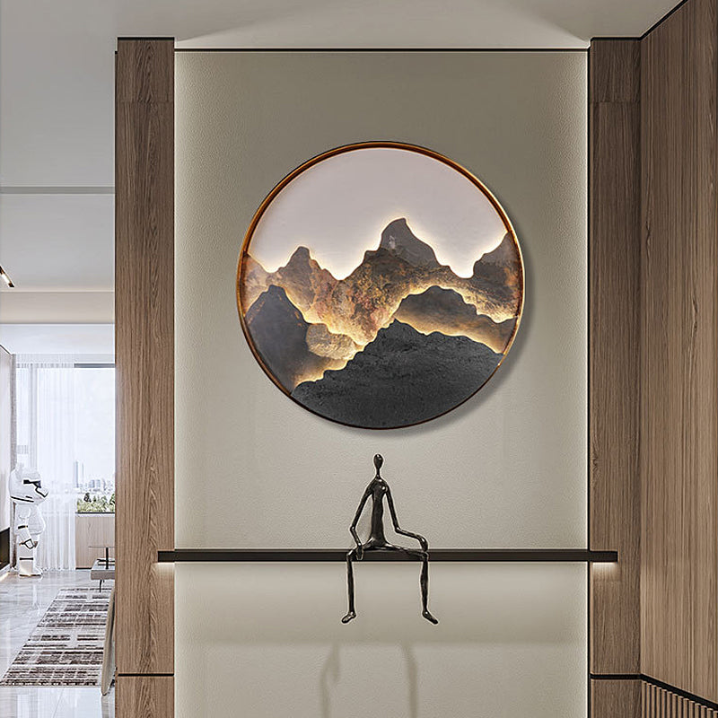 Round Natural Rock Slab Mountain Scenery Painting Modern Wall Lights Fixture-Lighom