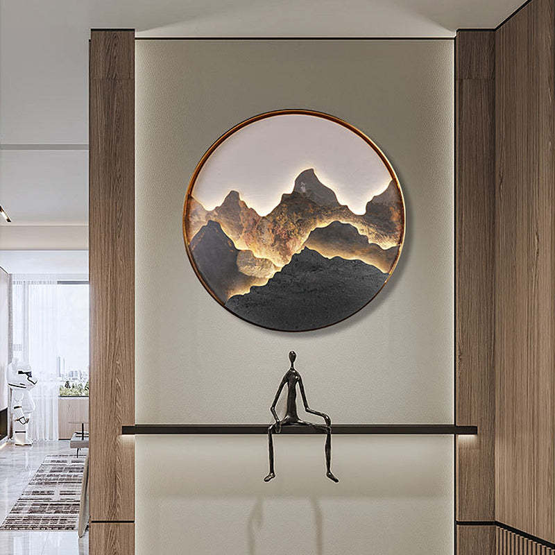 Round Natural Rock Slab Mountain Scenery Painting Modern Wall Lights Fixture-Lighom