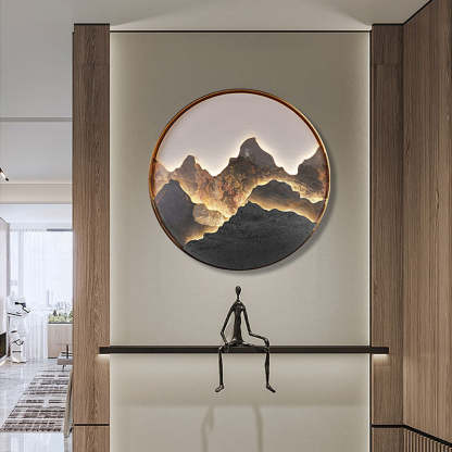 Round Natural Rock Slab Mountain Scenery Painting Modern Wall Lights Fixture-Lighom