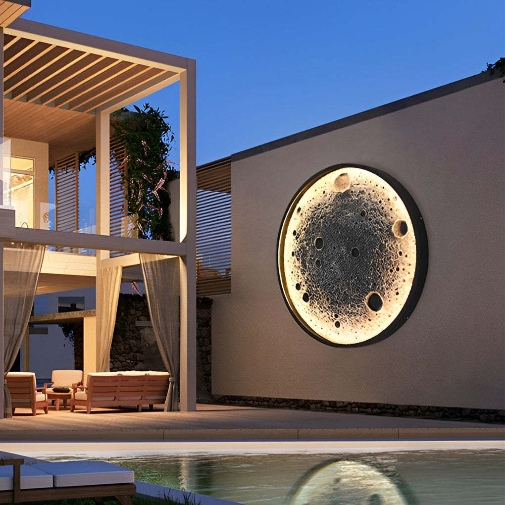 Round Moon Waterproof LED Modern Outdoor Wall Lights Fixture Wall Lamp-Lighom