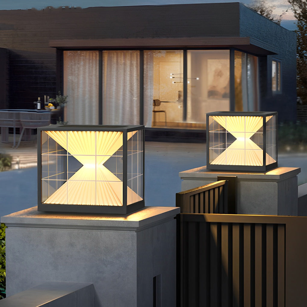 Square Hourglass LED Waterproof Solar Fence Post Light