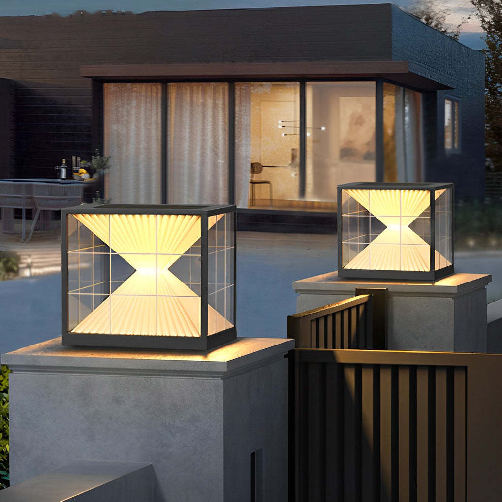 Square Hourglass LED Waterproof Solar Fence Post Light — Solar