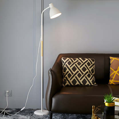 59" Wood Metal Arc LED Task Floor Lamp — Black