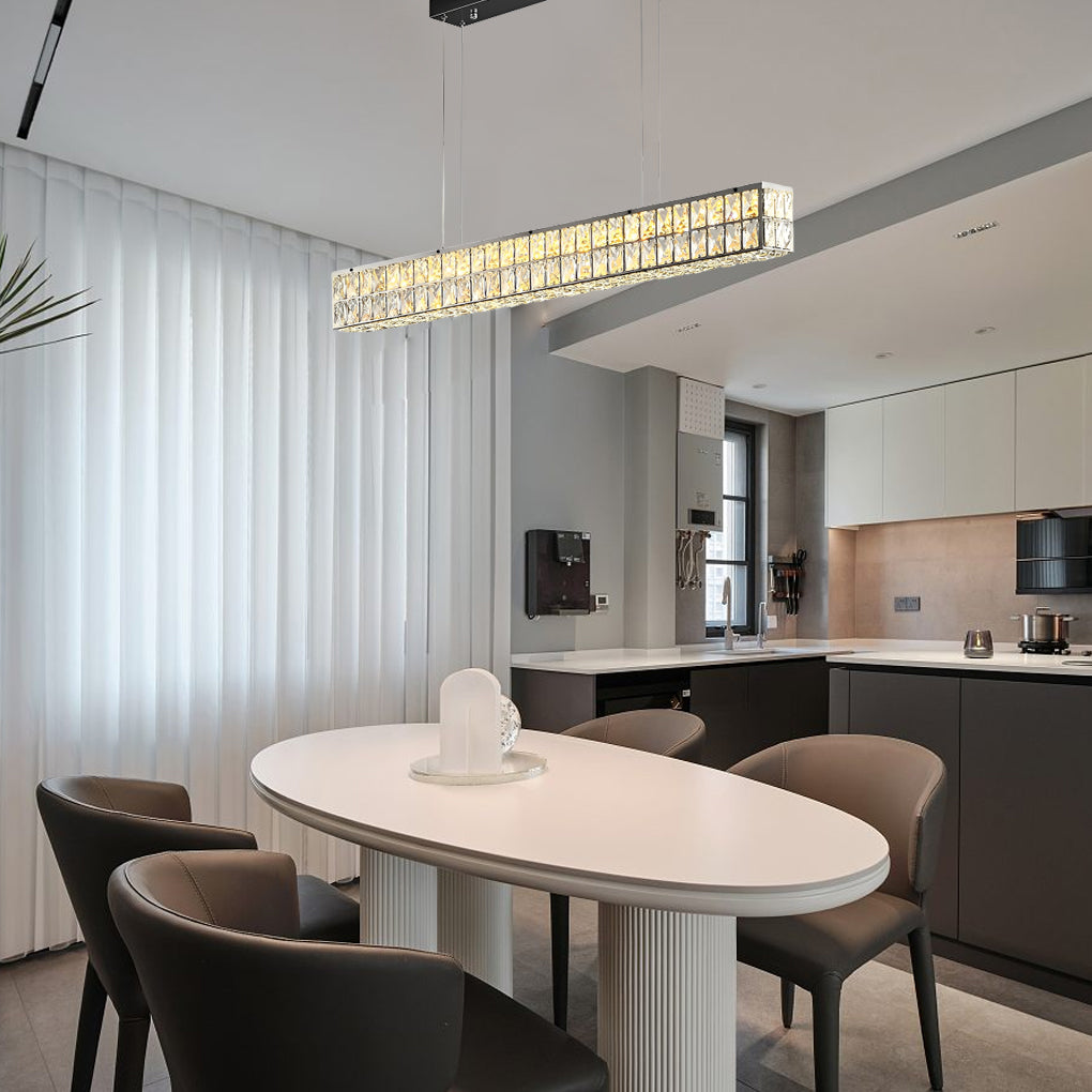 Long Rectangular Dimmable Modern Crystal Chandelier