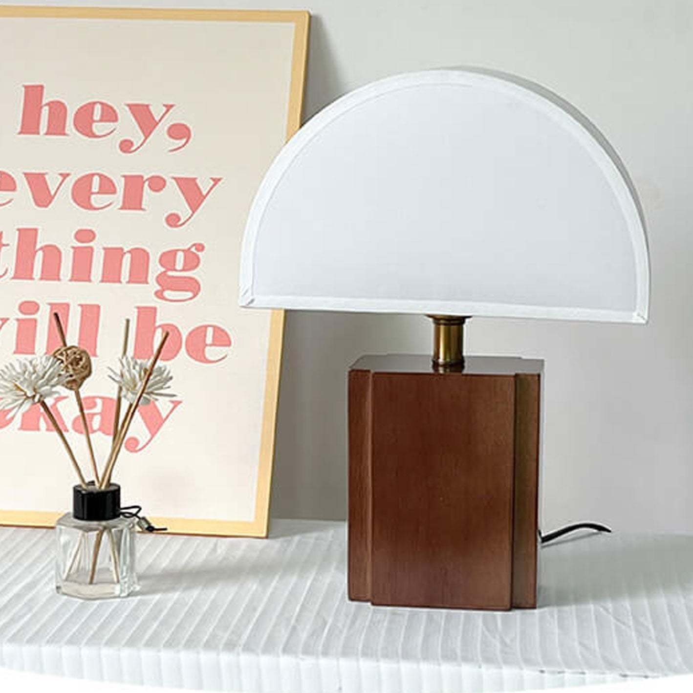 Vintage Semicircle Fabric Wooden Base Lamp