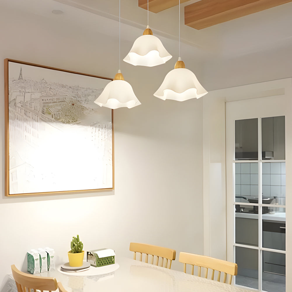 White acrylic wood synthetic flower pendant lighting - modern