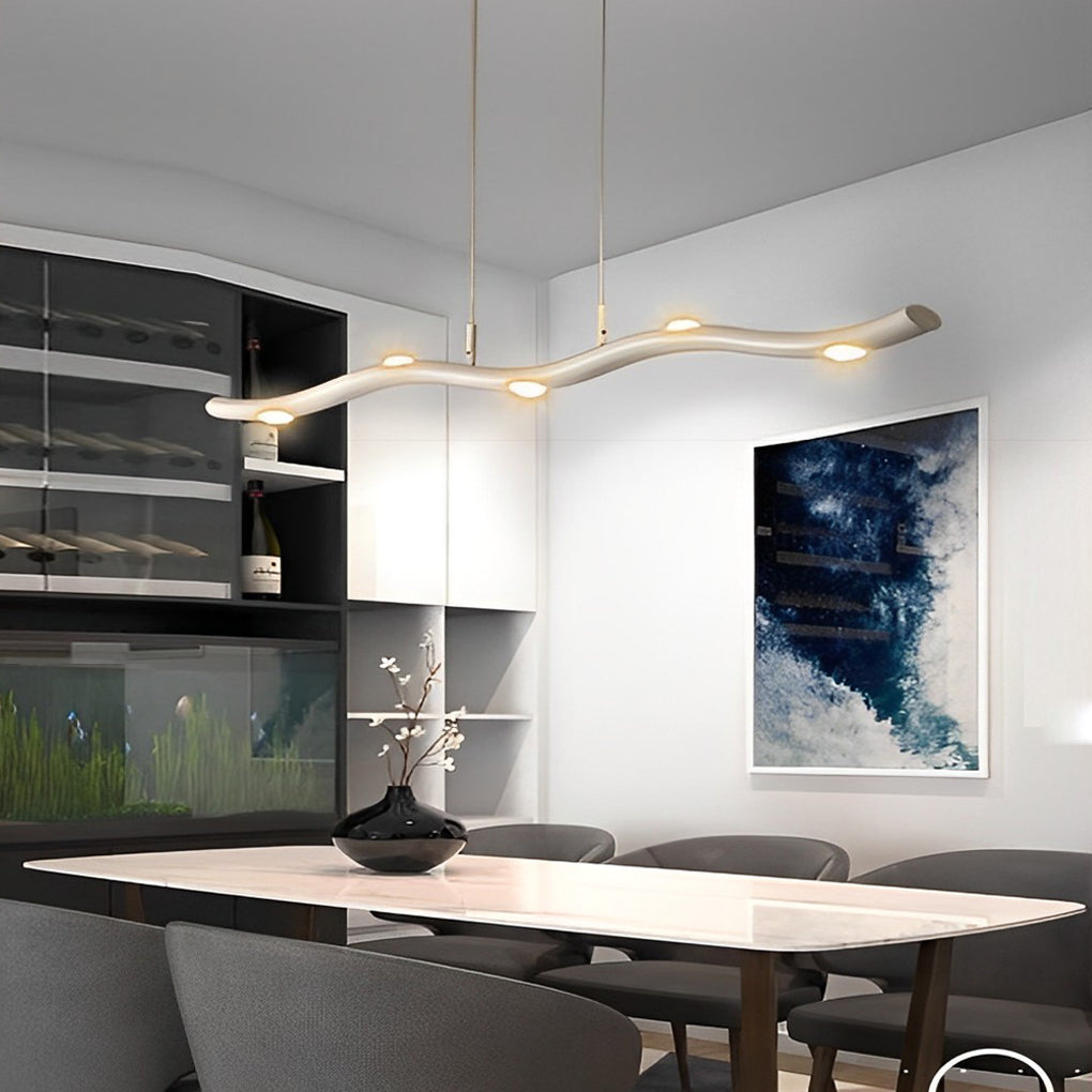 Long Strip Wave Branch Dimmable LED White Modern Chandelier