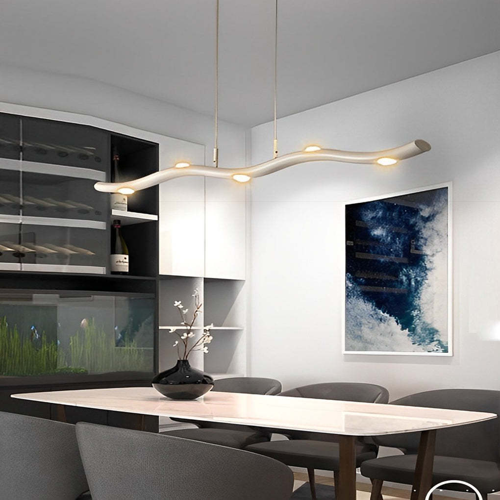 Long Strip Wave Branch Dimmable LED White Modern Chandelier