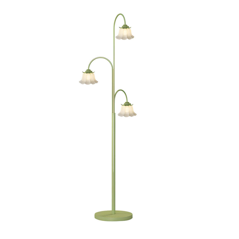 3-Light Green Tulip Dimmable Arc Floor Lamp