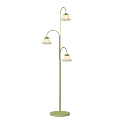 3-Light Green Tulip Dimmable Arc Floor Lamp