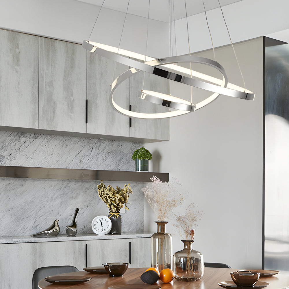 Contemporary Tiered Ring Chrome Chandelier