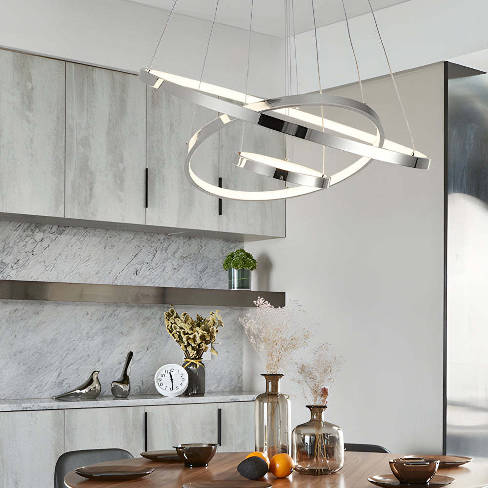 Contemporary Tiered Ring Chrome Chandelier