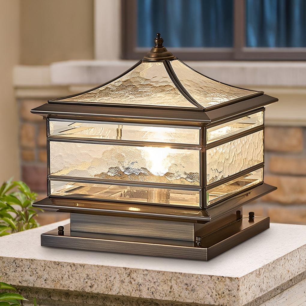 Waterproof Glass Copper Vintage Outdoor Fence Post Lights Pillar Light-Lighom