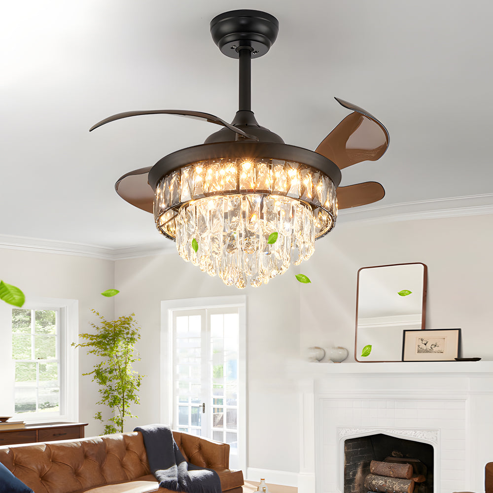20'' Black Crystal Retractable Blades Ceiling Fan with LED Lights-Lighom