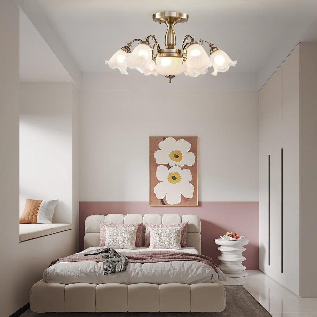 8-Light Plated Glass Flower LED Traditional Chandelier