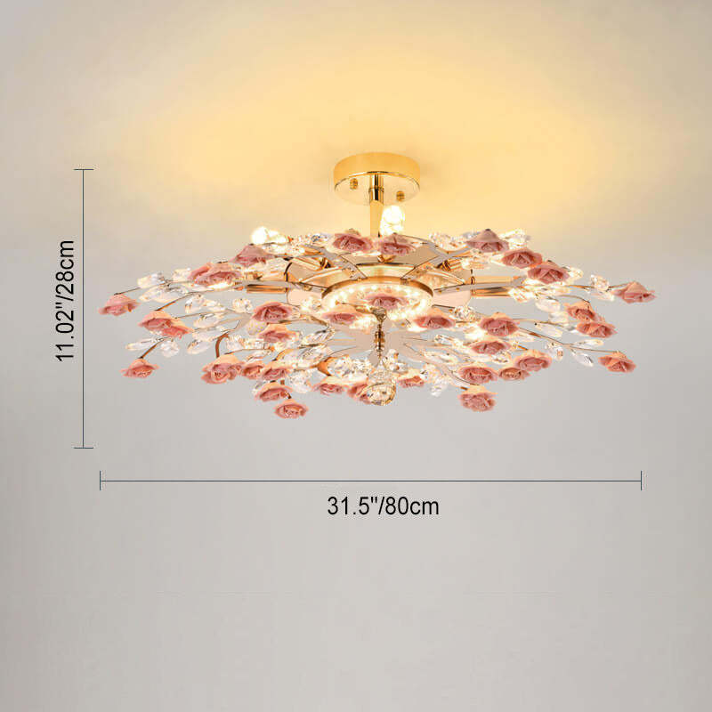 Modern Luxury Rose Iron Ceramic Crystal Chandelier