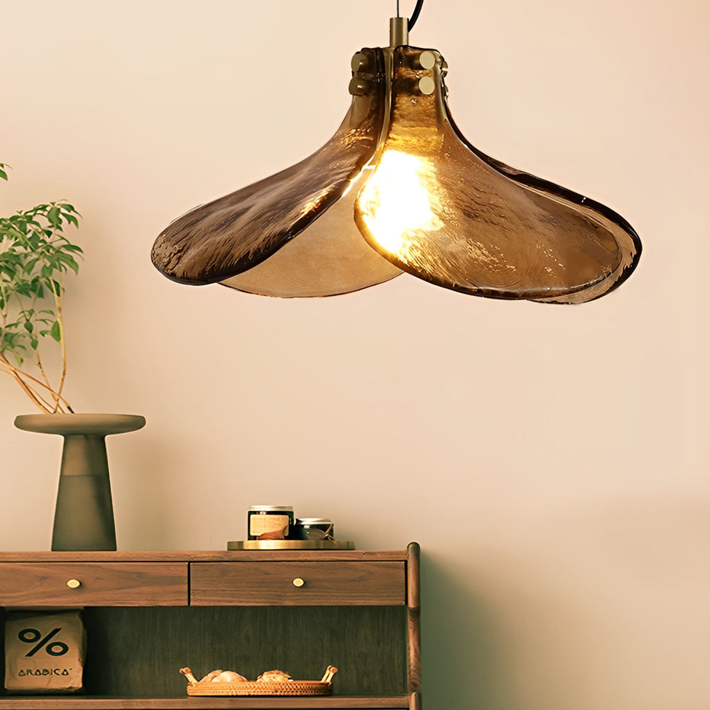 Four-Leaf Flower Glass Copper Brown Retro Pendant Chandelier