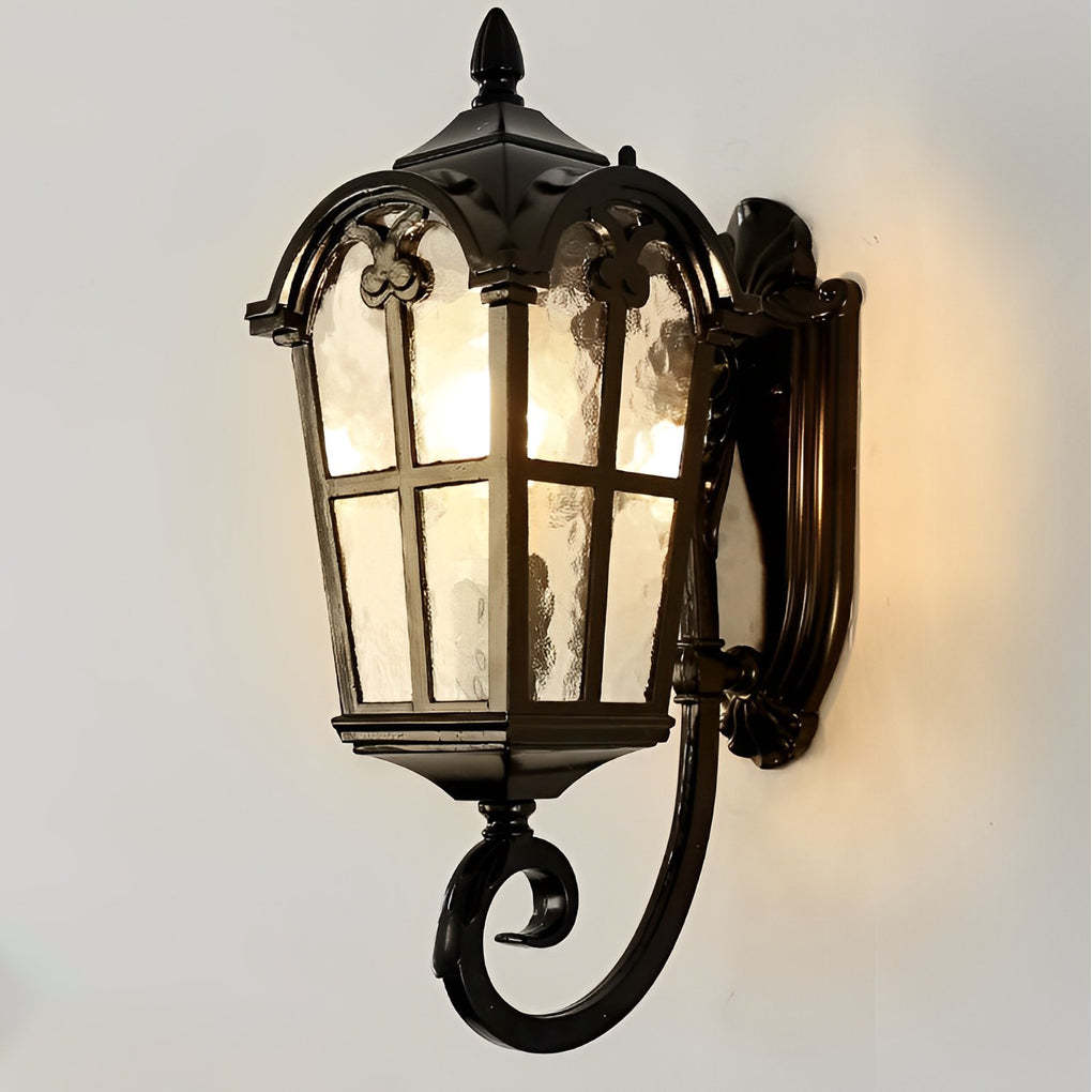 Vintage Glass Waterproof Black European-style Outdoor Wall Lamp Exterior Lights-Lighom