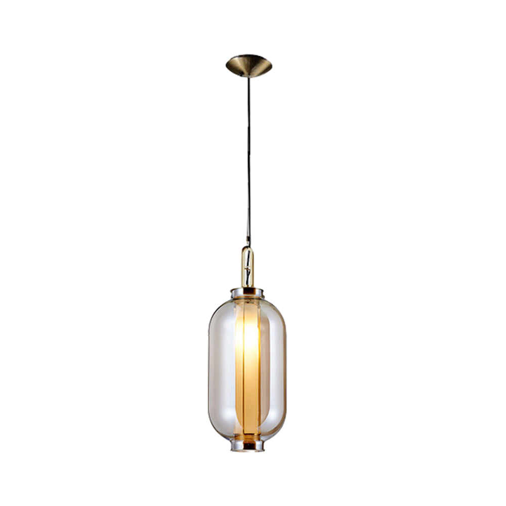 Amber Glass Shade Post-Modern Pendant Lamp