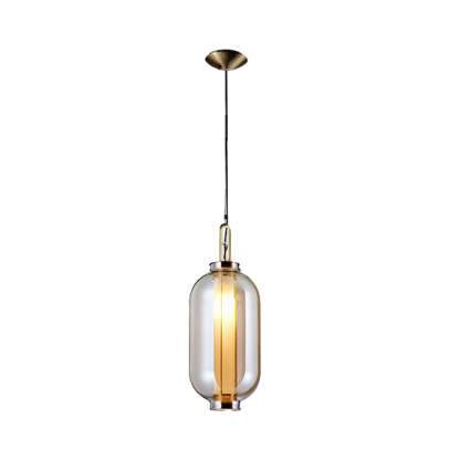 Amber Glass Shade Post-Modern Pendant Lamp
