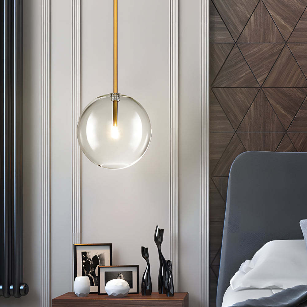 1-Light Clear Glass Globe Modern Pendant Light