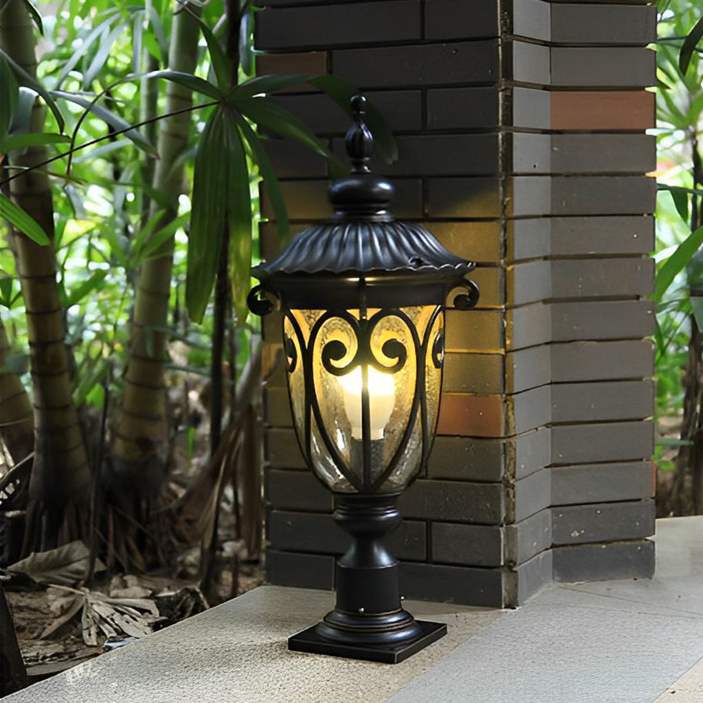 Round Bubble Glass Waterproof Black European Style Outdoor Pillar Lamp-Lighom