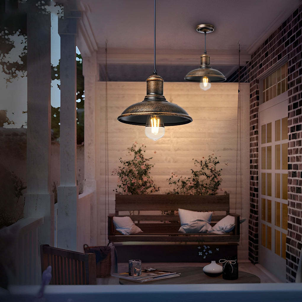 Round Iron Waterproof LED Retro Industrial Outdoor Pendant