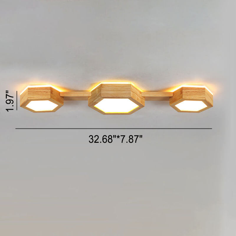 Modern Wooden Hexagonal LED Flush Mount Light