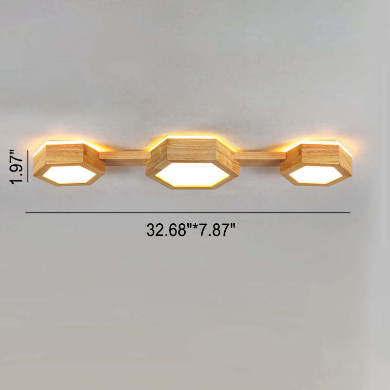 Modern Wooden Hexagonal LED Flush Mount Light