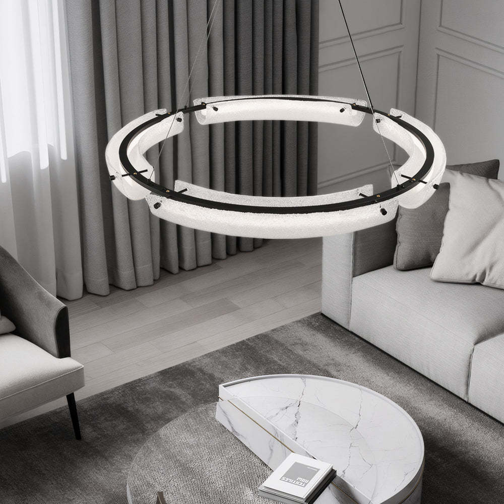LED Frosted Water Glass Ring Chandelier — 26'' / Warm Light