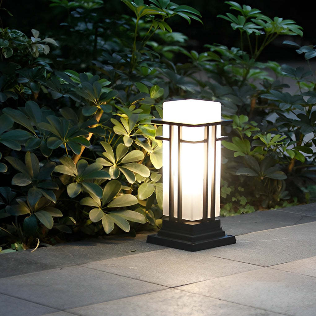 Black Retro Aluminum Post Lights with Frosted Glass Outdoor Waterproof Column Lamps-Lighom