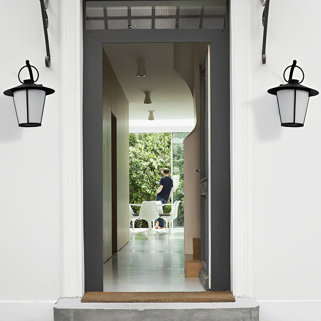 1-Light 13 In. Vintage White Opal Frosted Glass Black Outdoor Wall Light-Lighom