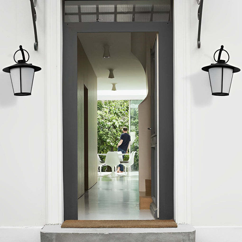 1-Light 13 In. Vintage White Opal Frosted Glass Black Outdoor Wall Light-Lighom