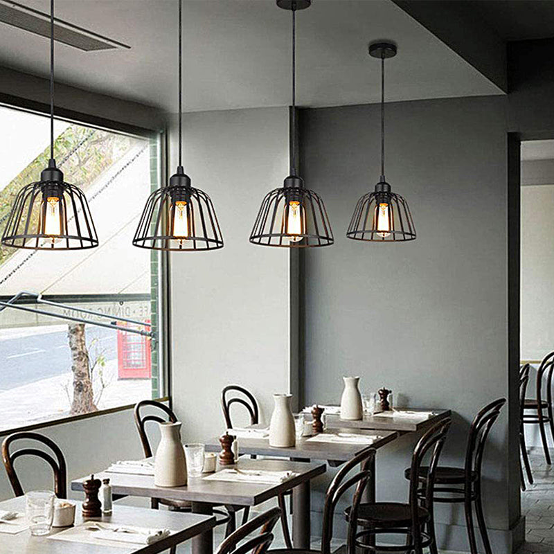 1/3-Light Black Iron Cage LED Industrial Retro Chandelier