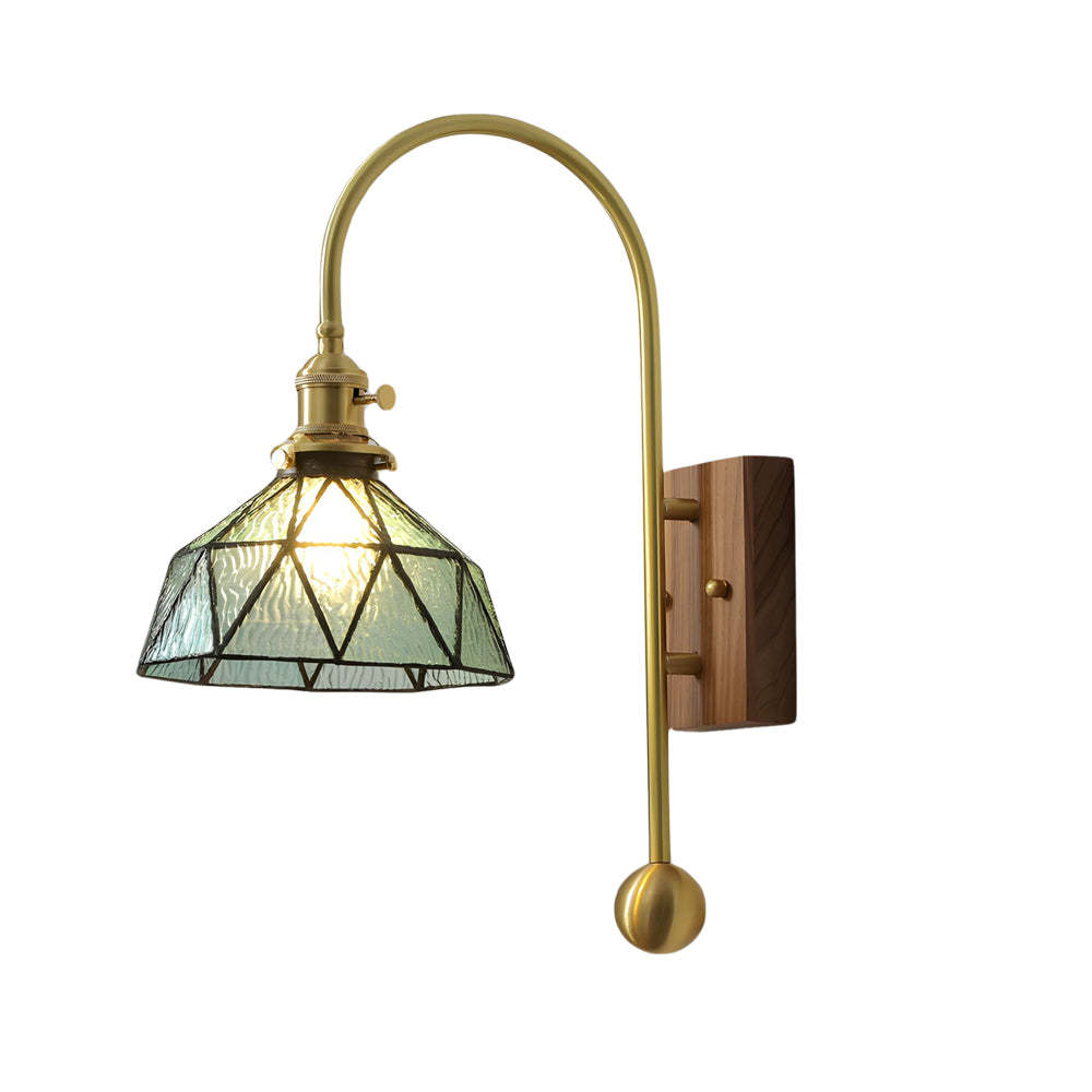 1 Head Vintage Brass Wall Light Glass Shade High Arm Wall Lamp-Lighom