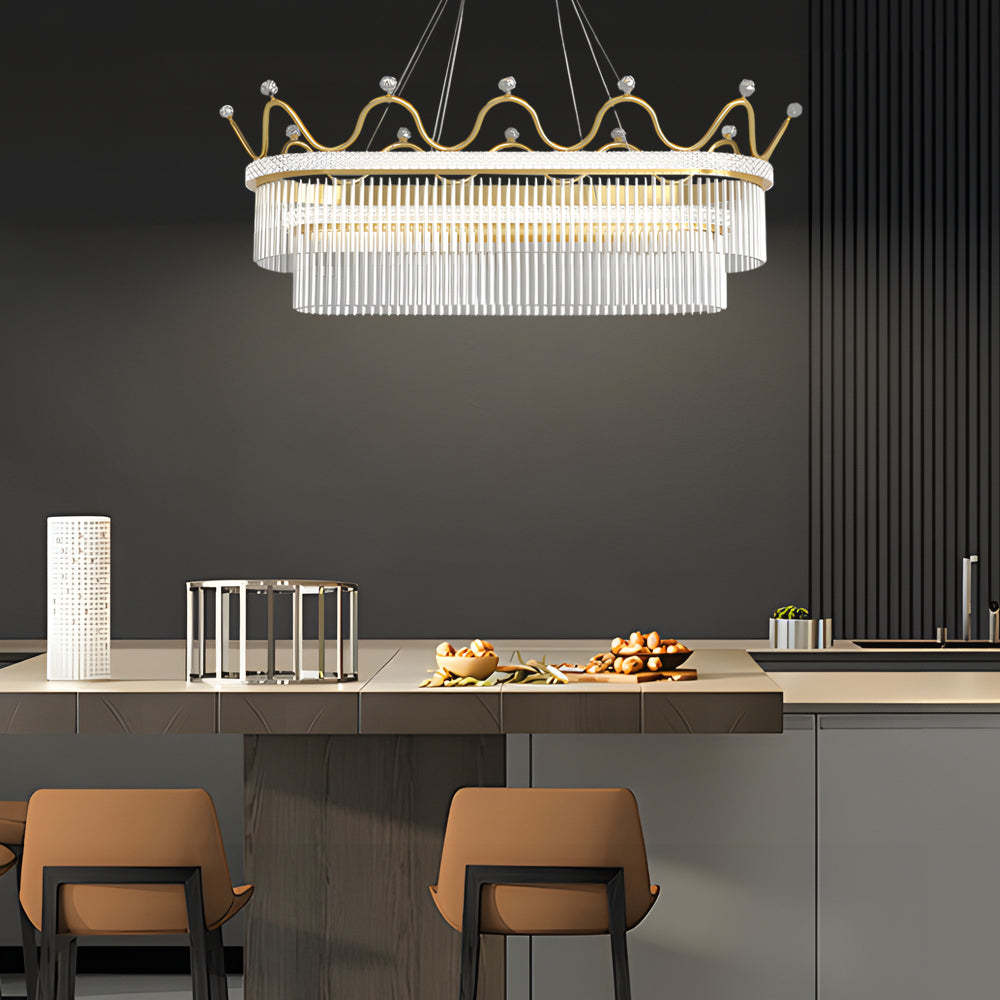 1/2-Layer Long Oval Crystal Crown Modern Chandelier