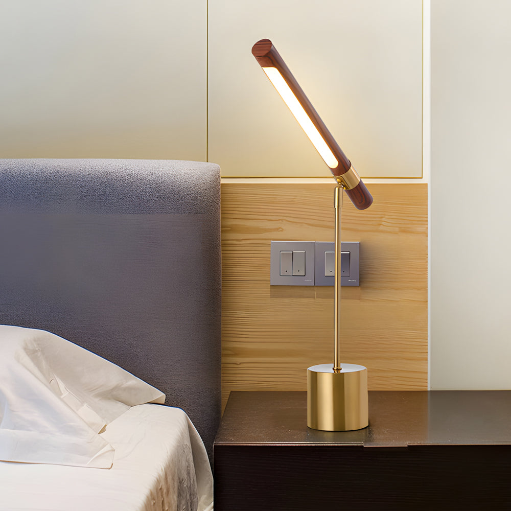 Minimalist Linear Wood LED Desk Lamp with USB Port and Dimmable Light Bar-Lighom