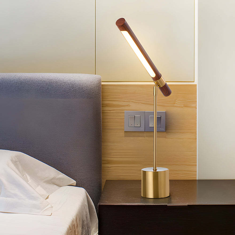 Minimalist Linear Wood LED Desk Lamp with USB Port and Dimmable Light Bar-Lighom