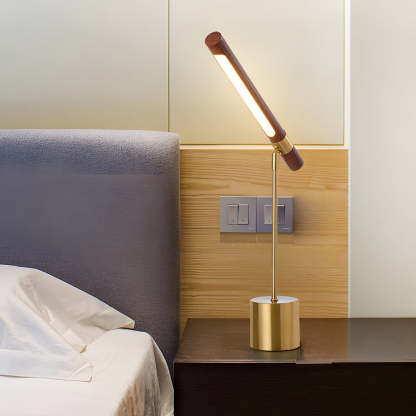 Minimalist Linear Wood LED Desk Lamp with USB Port and Dimmable Light Bar-Lighom