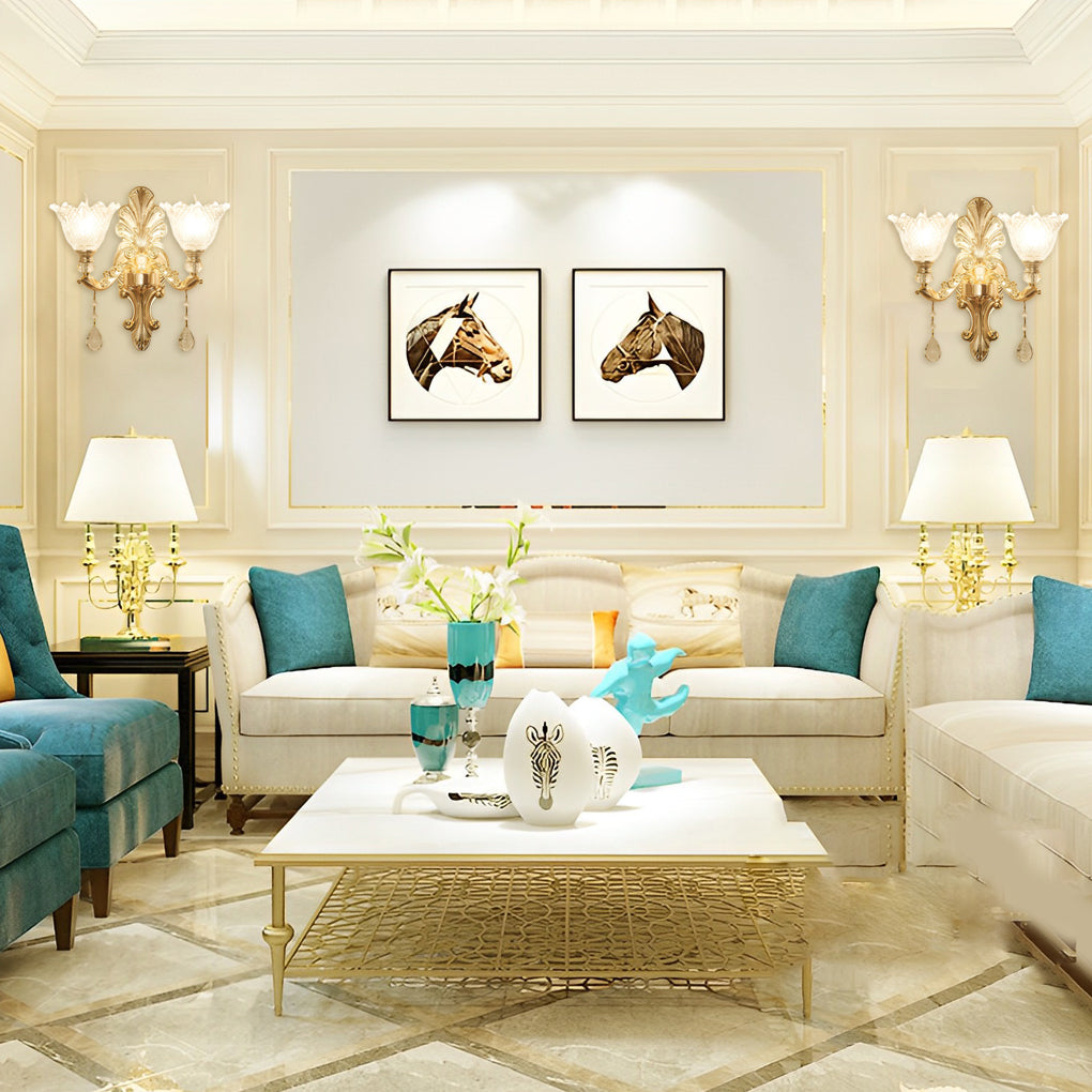 2 Lights Flowers Crystal Glass Three Step Dimming European-Style Wall Lamp-Lighom