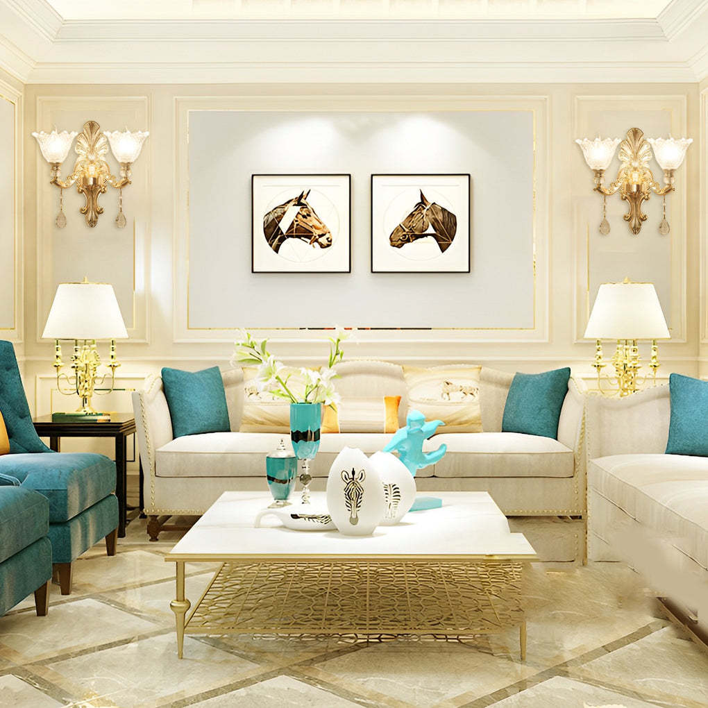 2 Lights Flowers Crystal Glass Three Step Dimming European-Style Wall Lamp-Lighom