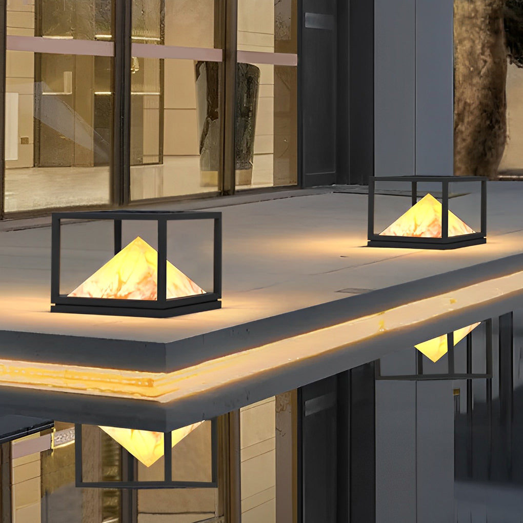 Modern square pillar black metal outdoor post lights, Lighom — 7.9" L x 7.9" W x 3.9" H / Solar