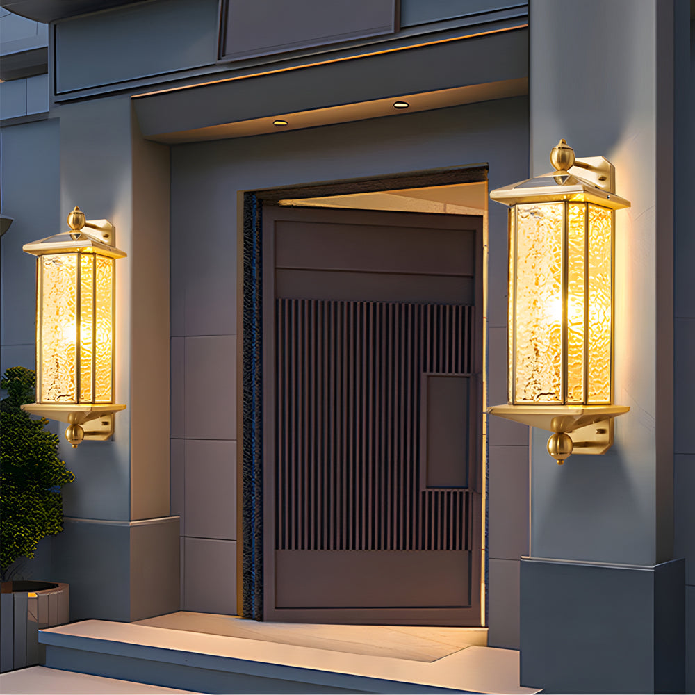 Elegant Brass Glass Lantern Copper Outdoor Wall Light-Lighom