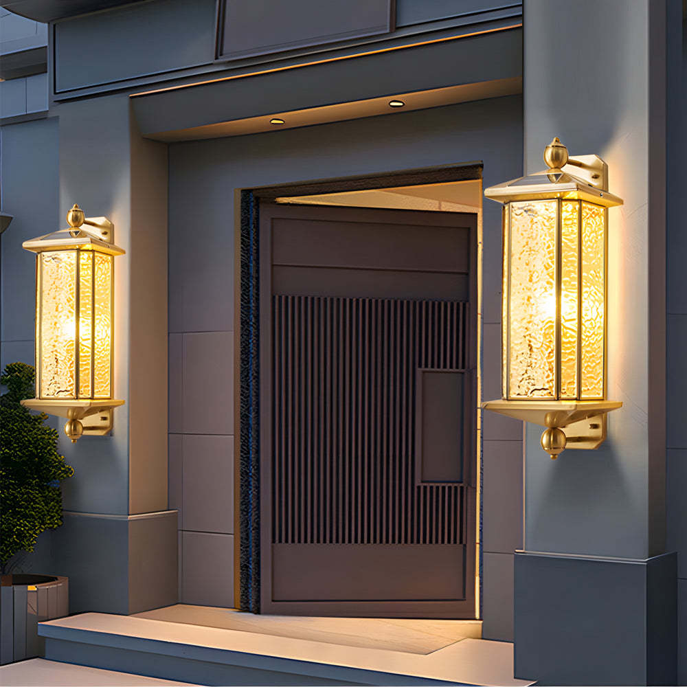 Elegant Brass Glass Lantern Copper Outdoor Wall Light-Lighom