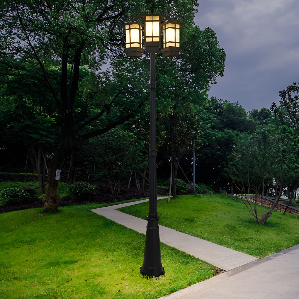 3 Lights Waterproof Black Modern Outdoor Post Lights Public Lighting-Lighom