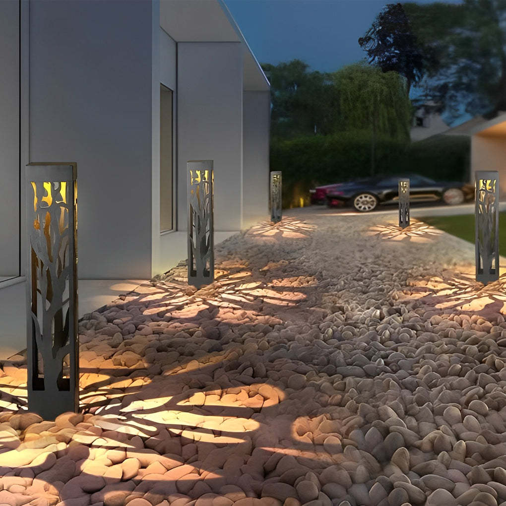 Solar-Powered Modern Outdoor Lawn Lamp with Creative Hollow-Out Branch Pattern-Lighom
